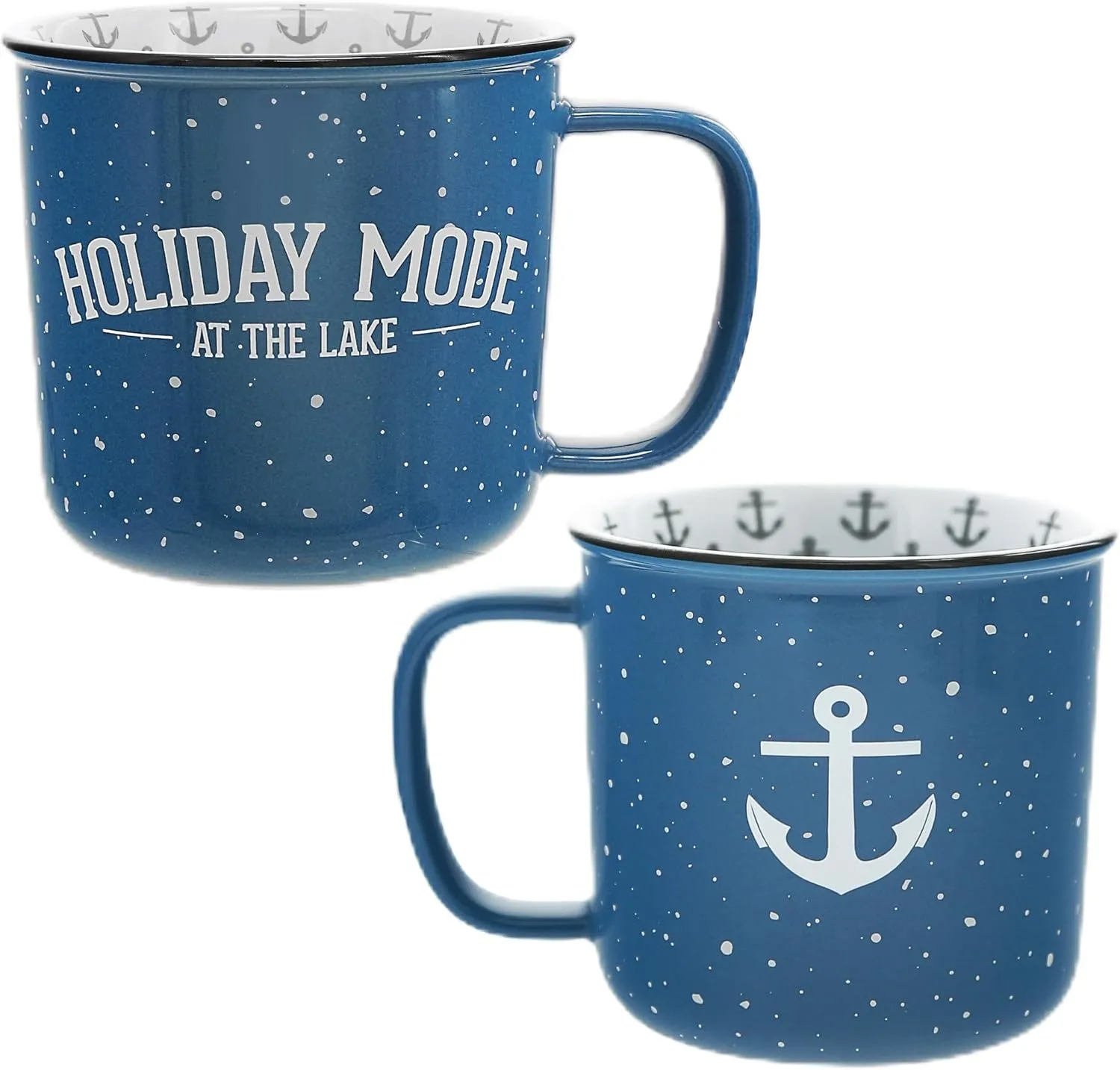Pavilion Gift Company - Holiday Mode At The Lake - Ceramic 18-ounce Campfire Mug, Blue with Speckled Finish, Durable Thick Walled Camping Style Coffee Cup, Lake Coffee Mug, 1 Count, 4.75 x 5.5-In