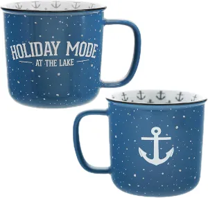 Pavilion Gift Company - Holiday Mode At The Lake - Ceramic 18-ounce Campfire Mug, Blue with Speckled Finish, Durable Thick Walled Camping Style Coffee Cup, Lake Coffee Mug, 1 Count, 4.75 x 5.5-In