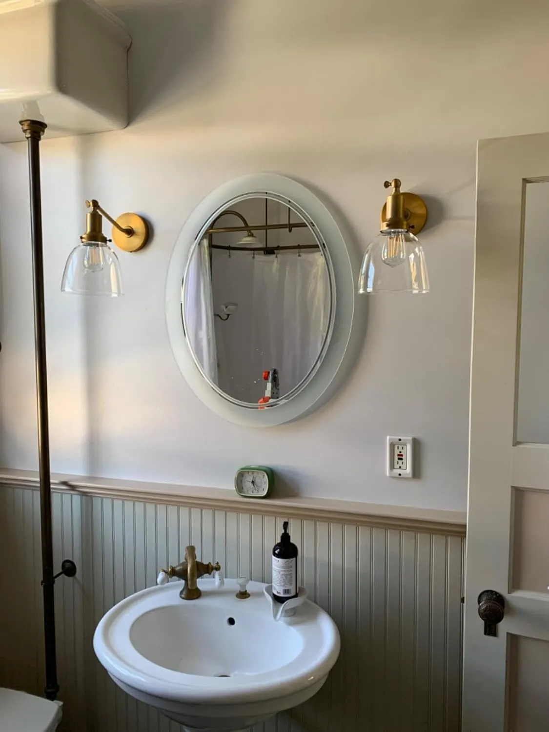 PERMO Industrial Vintage Slope Pole Wall Mount Single Sconce with 6.7" Oval Dome Clear Glass Shade Wall Sconce Light Lamp Fixture (Antique)