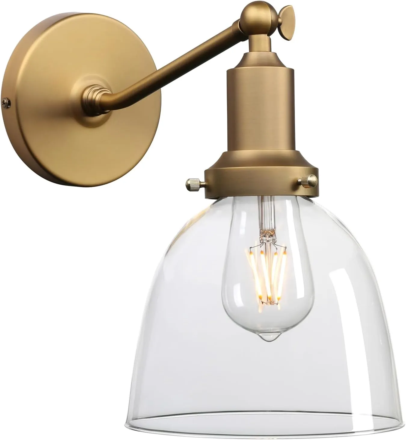PERMO Industrial Vintage Slope Pole Wall Mount Single Sconce with 6.7" Oval Dome Clear Glass Shade Wall Sconce Light Lamp Fixture (Antique)