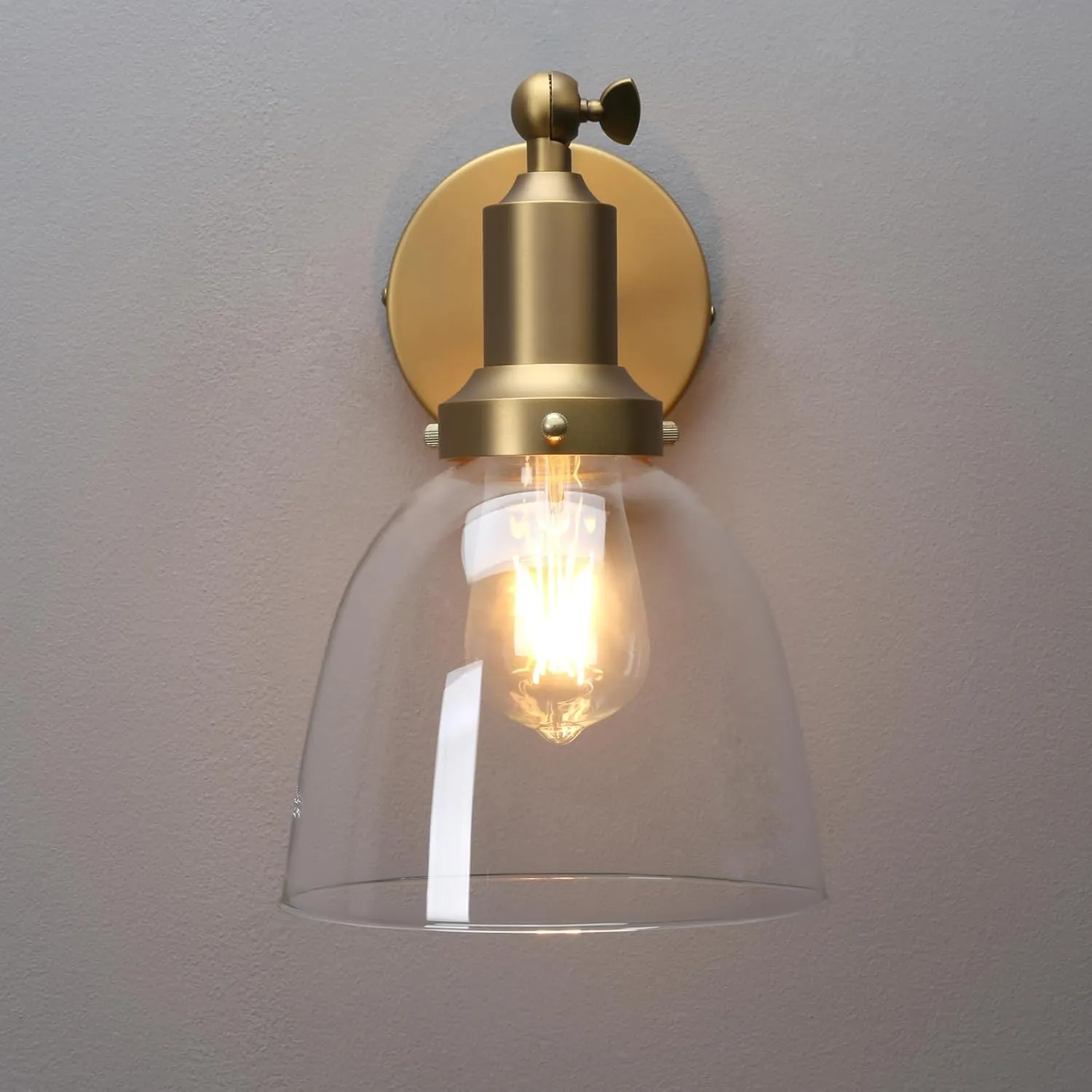 PERMO Industrial Vintage Slope Pole Wall Mount Single Sconce with 6.7" Oval Dome Clear Glass Shade Wall Sconce Light Lamp Fixture (Antique)