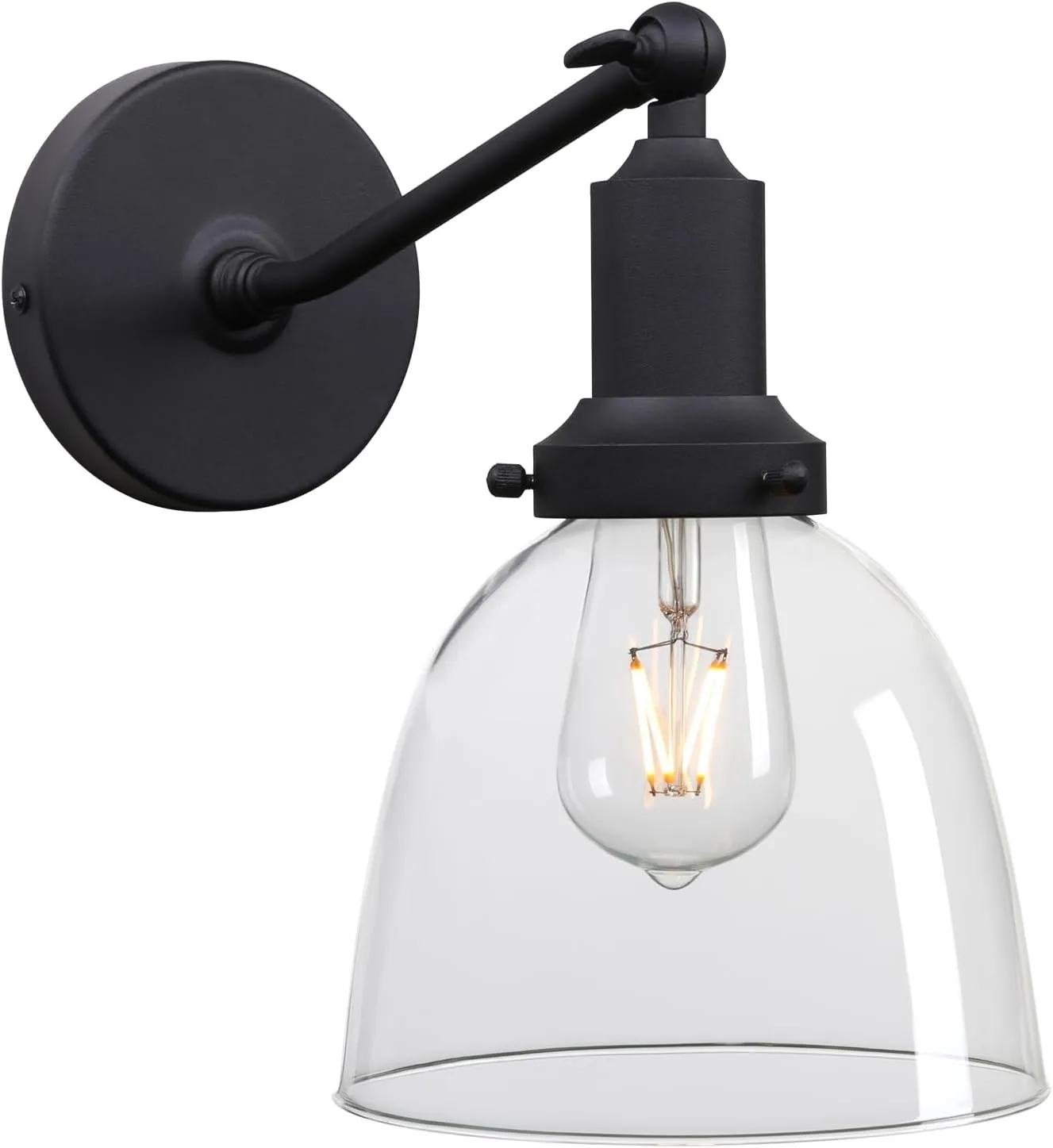 PERMO Industrial Vintage Slope Pole Wall Mount Single Sconce with 6.7" Oval Dome Clear Glass Shade Wall Sconce Light Lamp Fixture (Black)