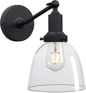 PERMO Industrial Vintage Slope Pole Wall Mount Single Sconce with 6.7" Oval Dome Clear Glass Shade Wall Sconce Light Lamp Fixture (Black)
