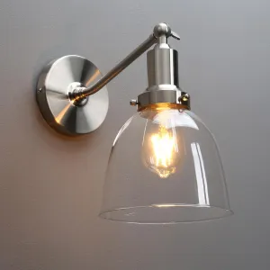 PERMO Industrial Vintage Slope Pole Wall Mount Single Sconce with 6.7" Oval Dome Clear Glass Shade Wall Sconce Light Lamp Fixture (Brushed)