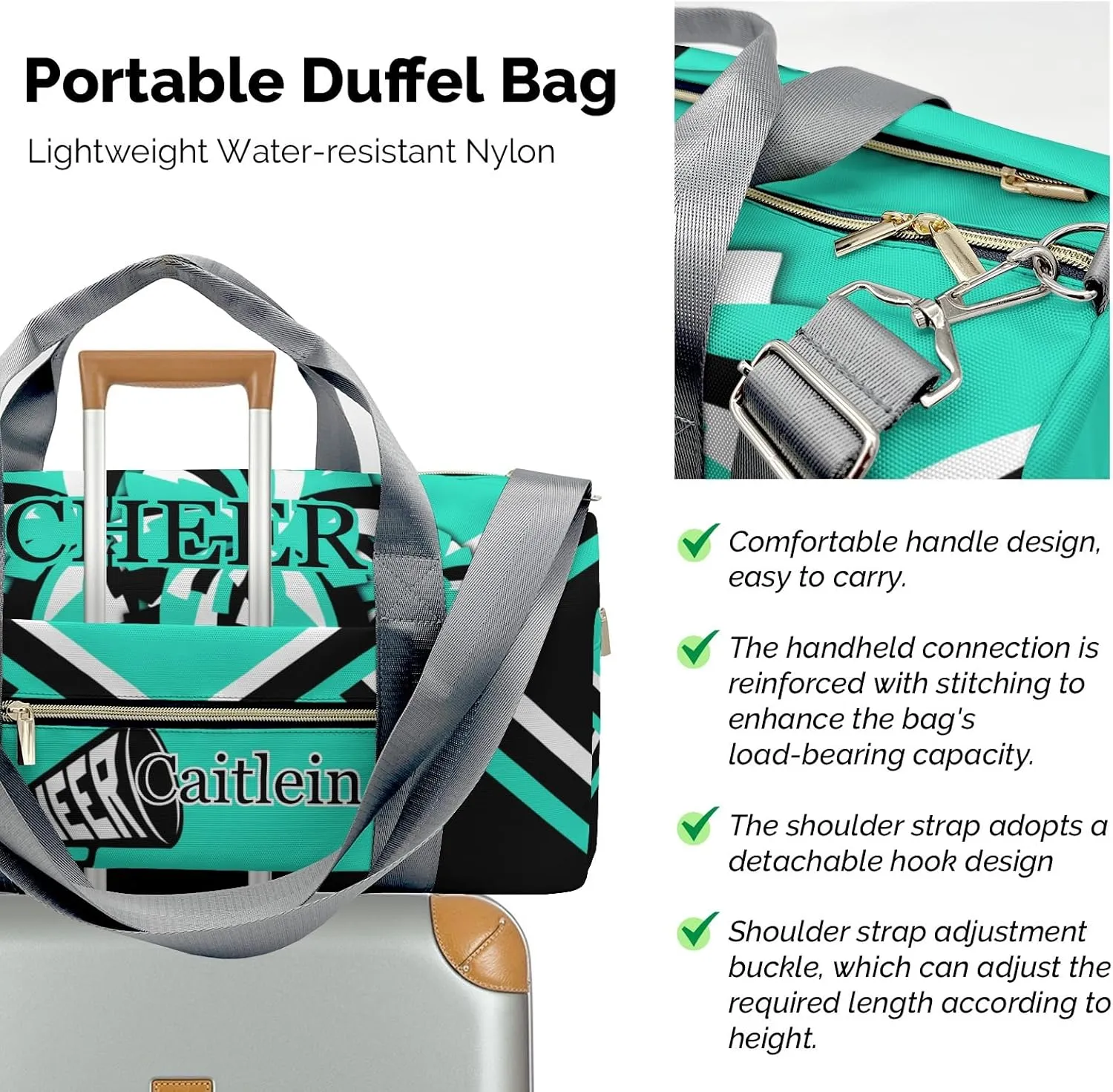 Personalized Cheer Green Custom Multi-functional Travel Bag, Unisex Portable Duffel Bag, Short Distance Travel Assistant