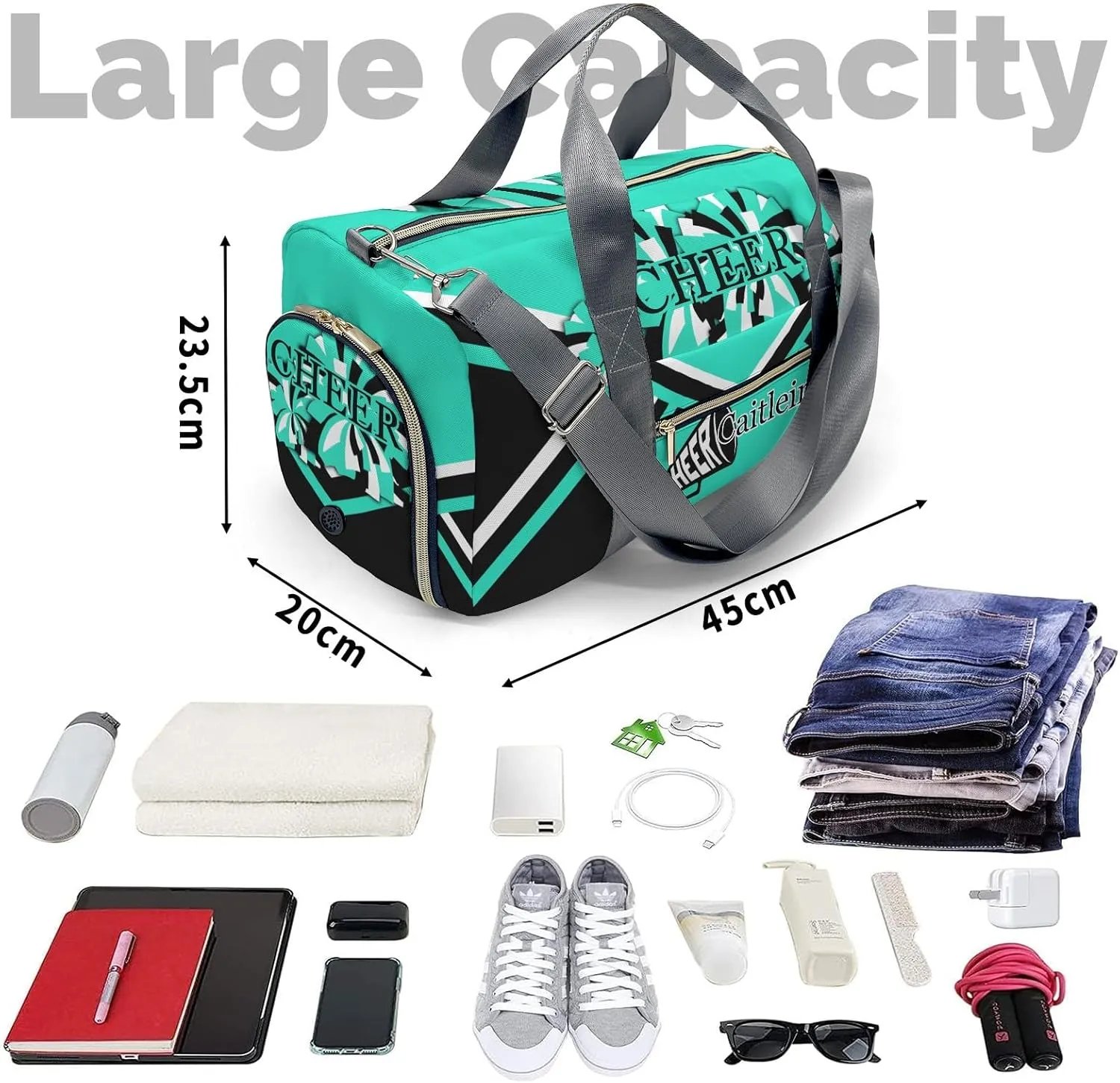 Personalized Cheer Green Custom Multi-functional Travel Bag, Unisex Portable Duffel Bag, Short Distance Travel Assistant