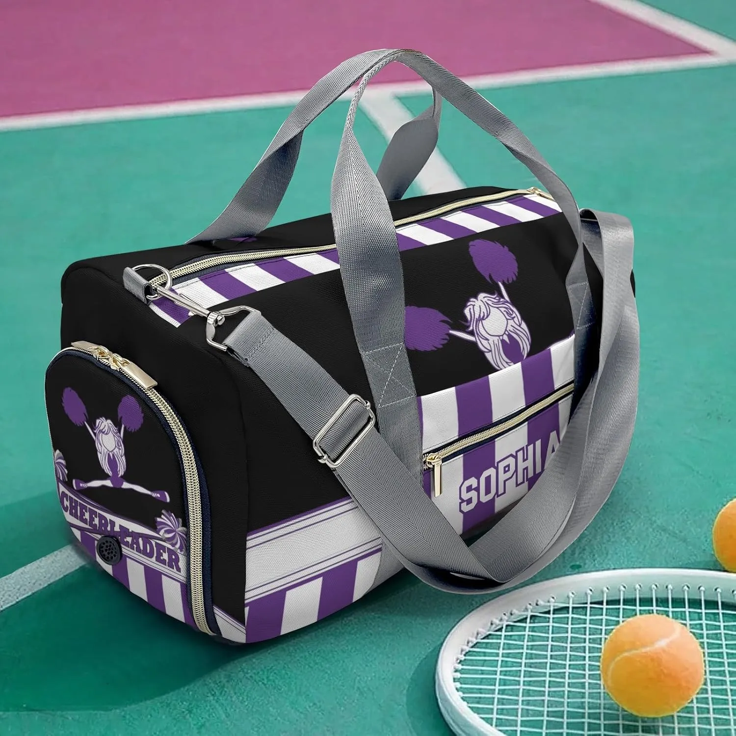 Personalized Cheerleader Girl Gymnast Purple Customized Multi-functional Handbag Travel Bag, Unisex Portable Travel Bag, Sports and Fitness Duffel Bag, Short Trip Storage Bag