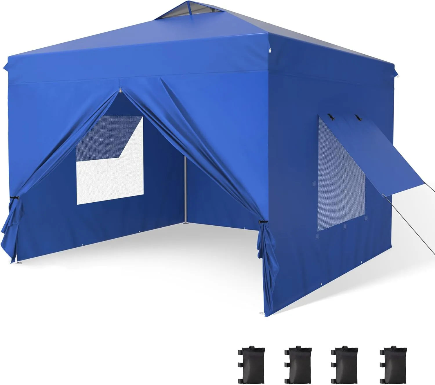 PHI VILLA 10'x10' Pop Up Canopy Tent with Sidewalls - Easy Up Tent with Mesh Windows for Ventilation, Waterproof Design - Ideal for Parties, Beach, and Outdoor Events (Blue)