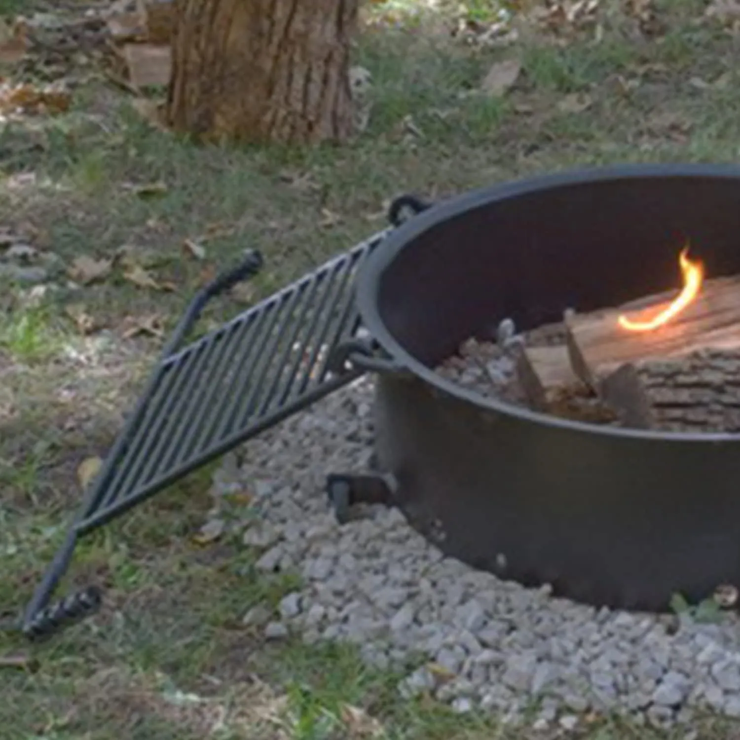 Pilot Rock 24 Inch Heavy Duty Steel Ground Fire Pit Ring Insert Liner and Metal Cooking Grate for Grilling, Camping, and Backyard Bonfires, Black