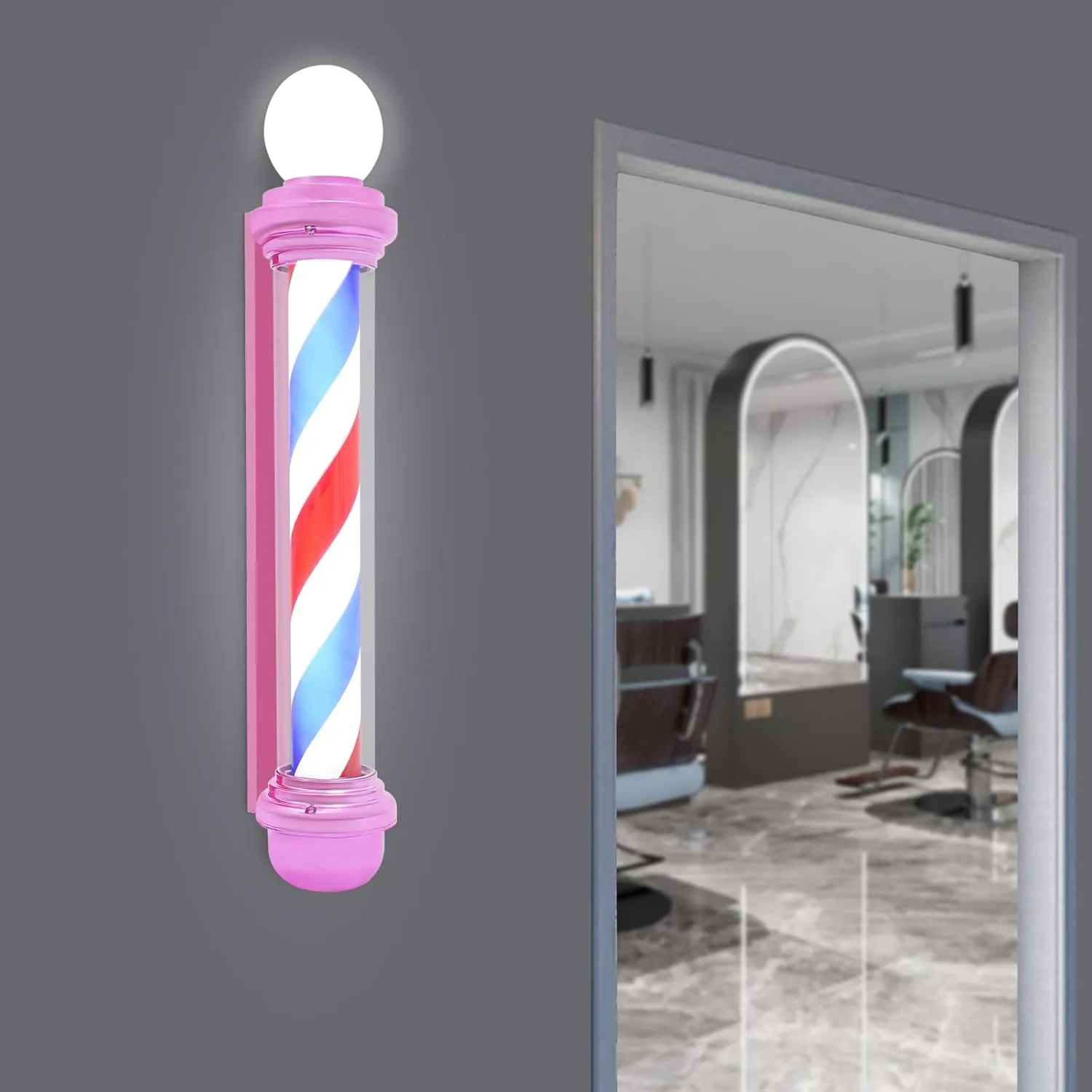 Pink Barber Pole Swivel LED Light, 40inch Classic Style Hair Salon Barber Shop Open Sign Outdoor Wall Mount Salon Spa Stripes Rotating Lamp for Barber Outside