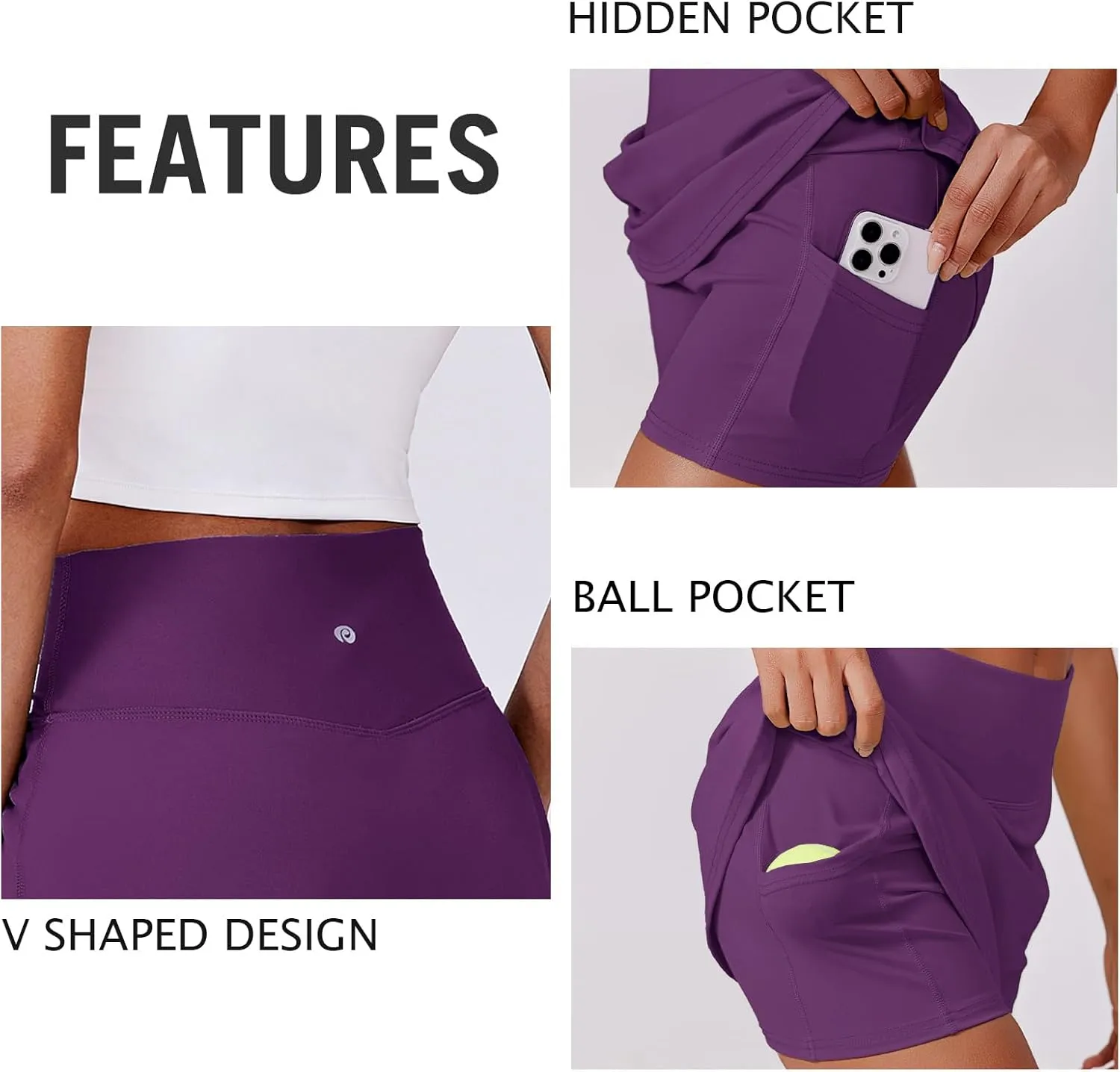 PINSPARK Womens Tennis Skirt High Waisted Golf Skort with 2 Pockets Stretchy Athletic Skirts for Workout Pickleball Running