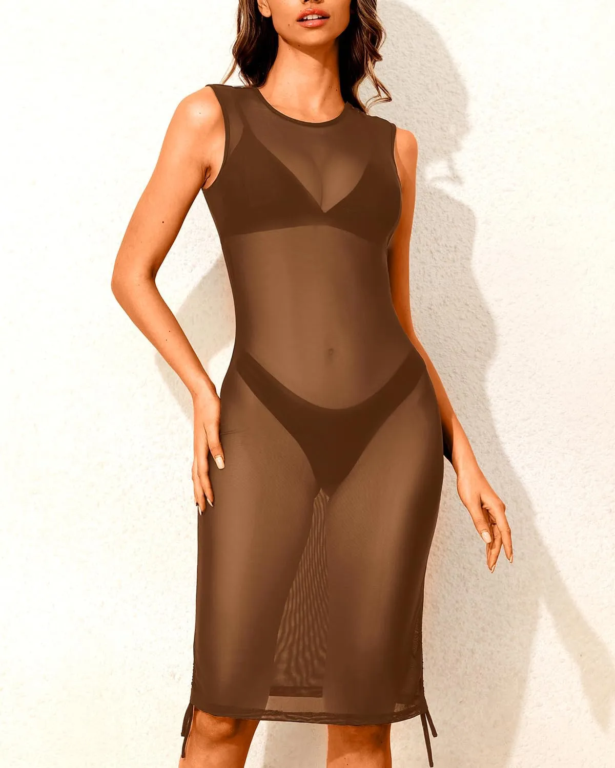 Pinup Fashion Mesh Swimsuit Cover Up Sexy Sheer Swim Coverup Women See Through Dress