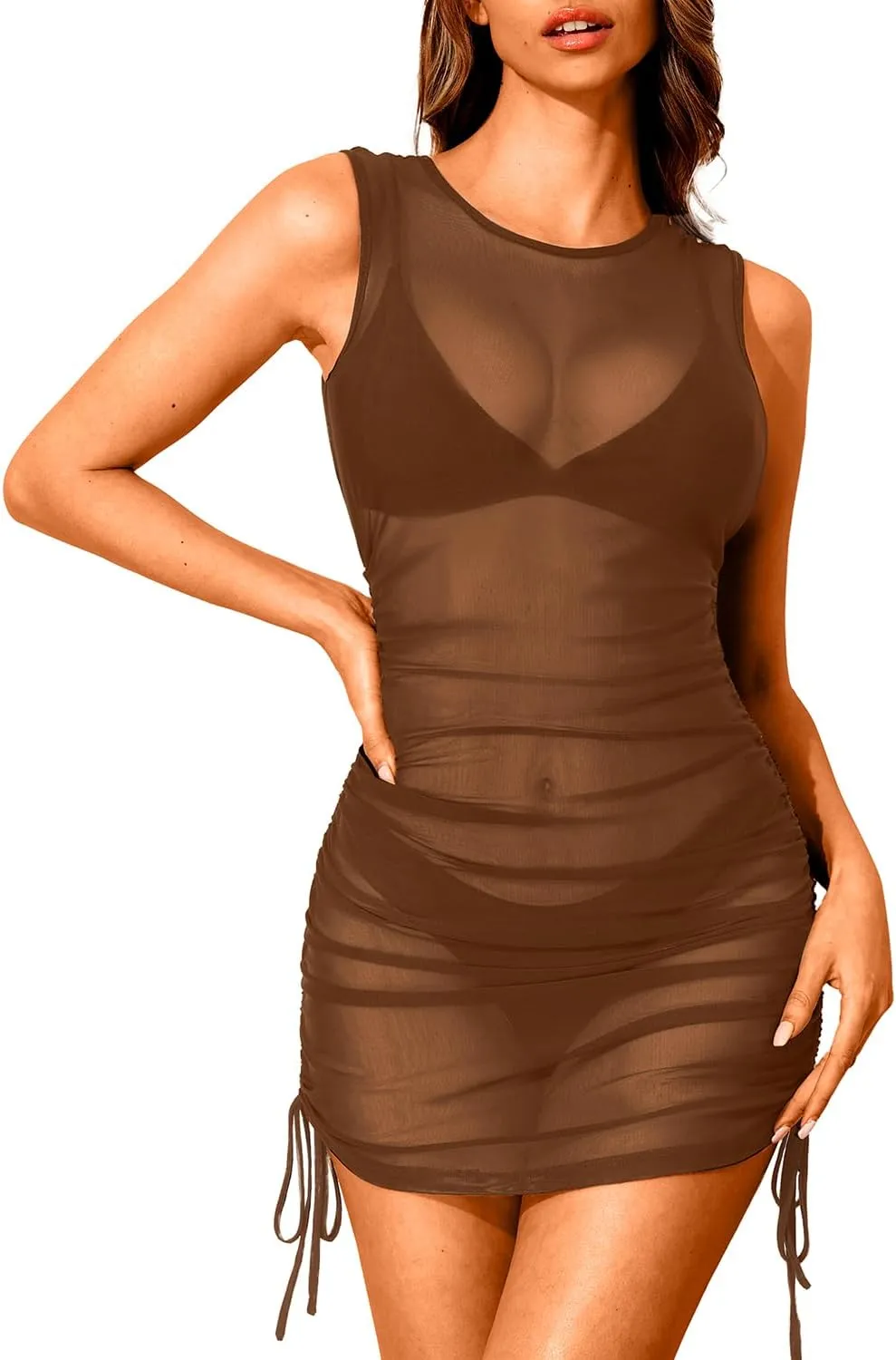 Pinup Fashion Mesh Swimsuit Cover Up Sexy Sheer Swim Coverup Women See Through Dress