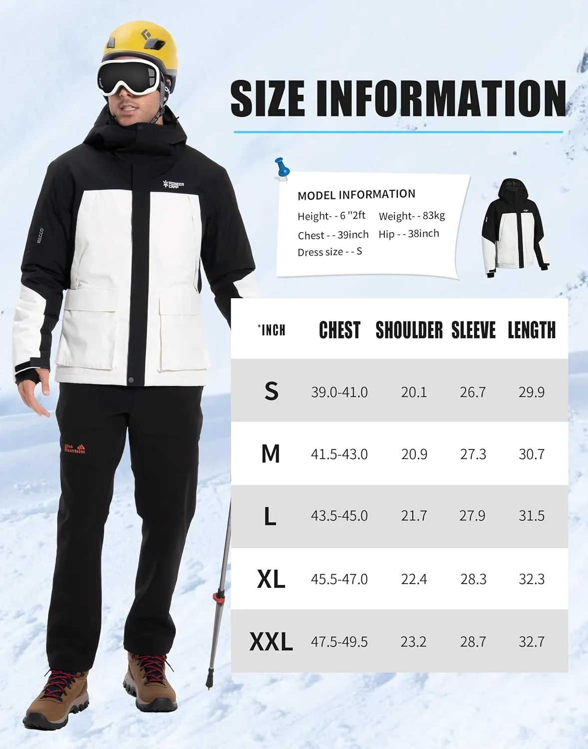 Pioneer Camp Men's Ski Jacket Waterproof Insulated Snowboard Gear Cold Weather Winter Warm Mountain Snow Coat
