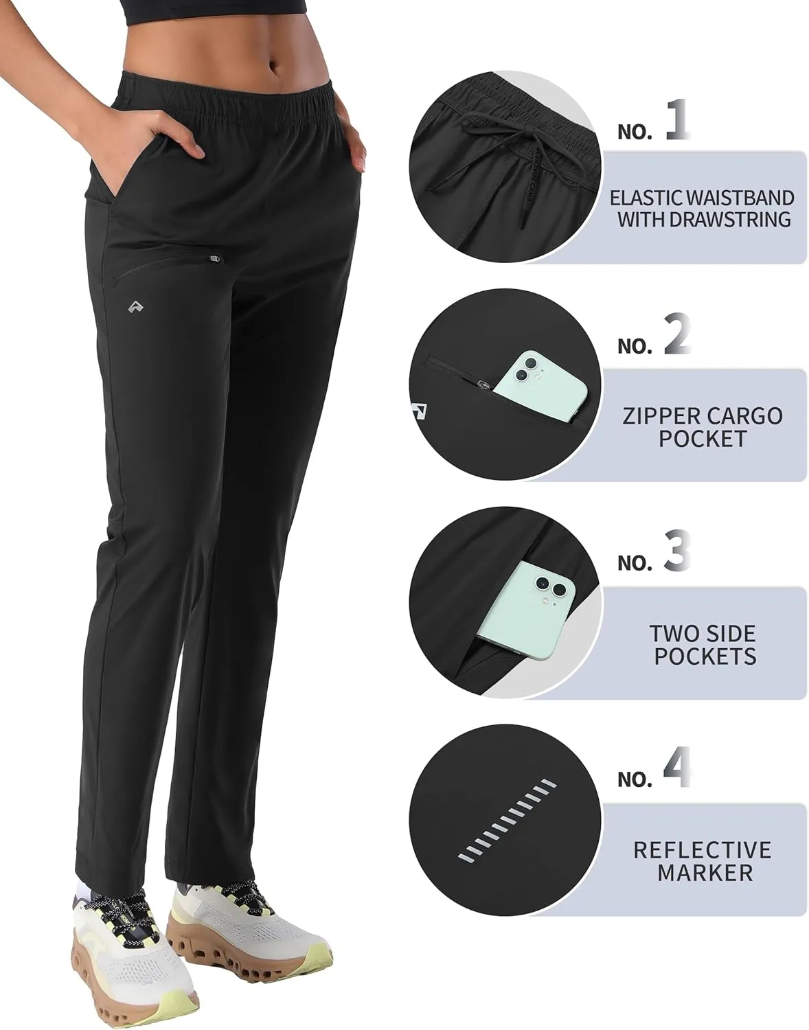 Pioneer Camp Women's Hiking Pants UPF 50  Elastic Waist Drawstring Ultra-Stretch Lightweight Outdoor Cargo Pants for Travel