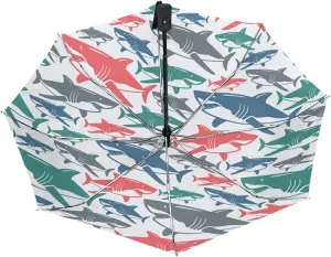 Poeticcity Auto Open/Close Folding Umbrella, Strong Inner Print Travel Rain Umbrella, Portable Automatic Compact Anti-UV Sun Parasol