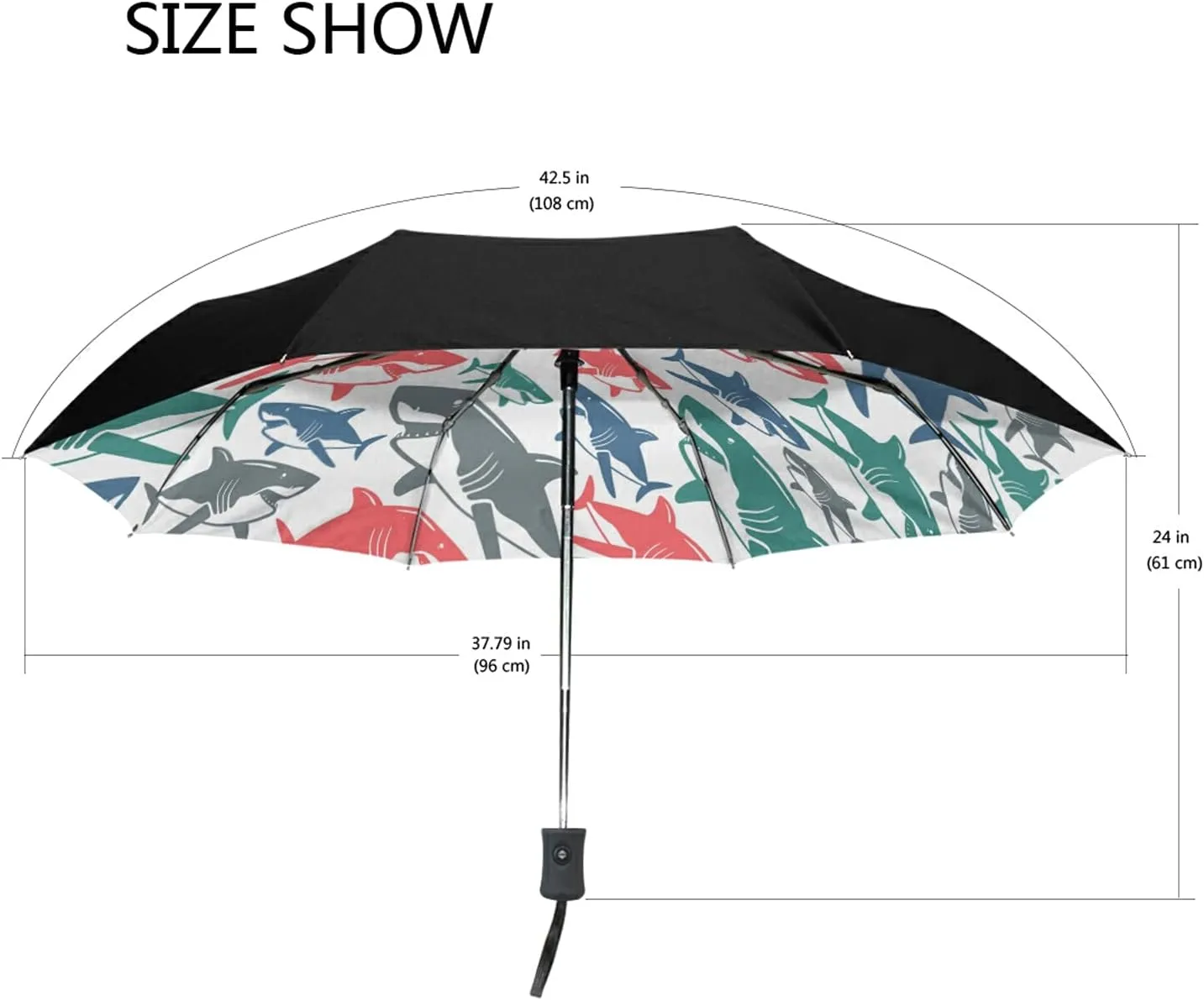 Poeticcity Auto Open/Close Folding Umbrella, Strong Inner Print Travel Rain Umbrella, Portable Automatic Compact Anti-UV Sun Parasol