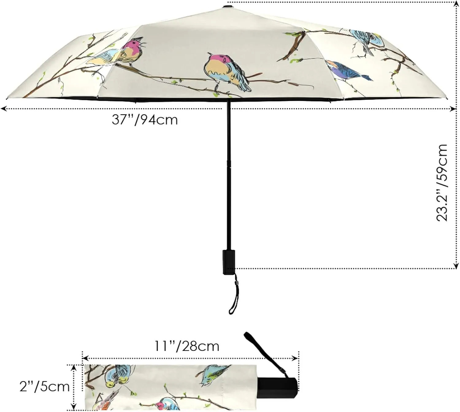 Poeticcity Folding Umbrella, Anti-UV 3 Folds Lightweight Parasol, Compact Windproof Strong Umbrellas for Car Travel Sun & Rain