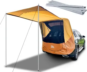 Poles Included Tailgate Shade Awning Tent for Car Camping Road Trip Essentials Small to Midsize SUV Waterproof 3000MM UPF 50  Yellow (Large)