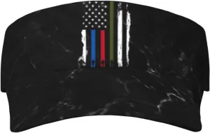 Police Military and Fire Thin Line American Flag Visor Cap Adjustable Uv Protection Sun Visor Hats Empty Top Baseball Hat for Women and Men Black
