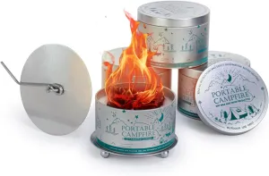 Portable Campfire, Holder and Extinguish Included, Reusable Fire Pit for Camping, Smores, Picnics - Made with Recycled Soy Wax Up to 3-5 Hours Burn Time - Tabletop Fireplace, Emergency Heat - 4 Pack