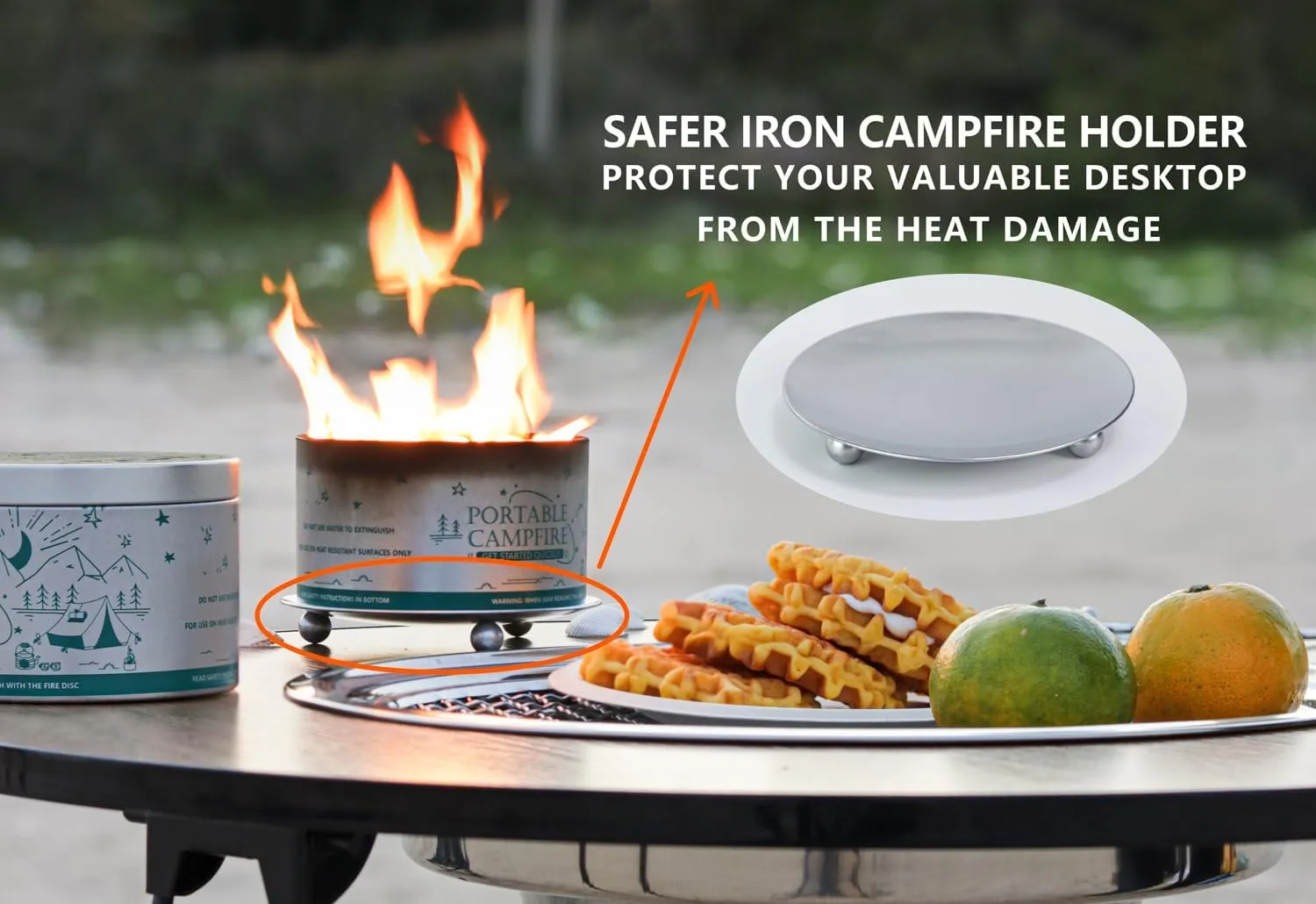 Portable Campfire, Holder and Extinguish Included, Reusable Fire Pit for Camping, Smores, Picnics - Made with Recycled Soy Wax Up to 3-5 Hours Burn Time - Tabletop Fireplace, Emergency Heat - 4 Pack