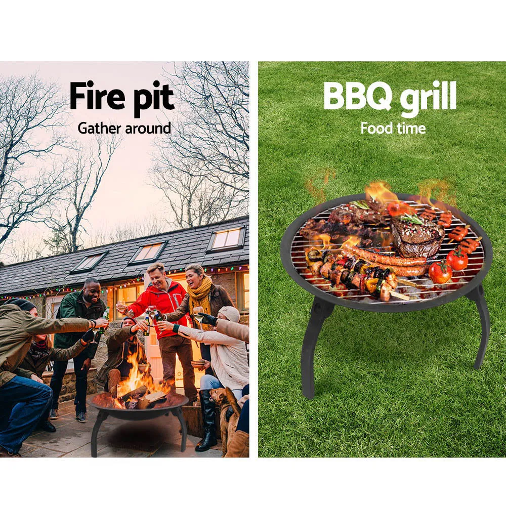 Portable Fire Pit (76cm) 2-in-1 Foldable BBQ Grill