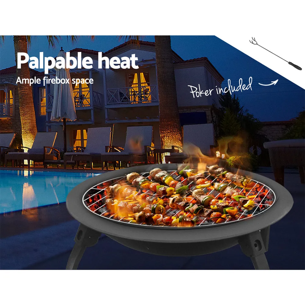 Portable Fire Pit (76cm) 2-in-1 Foldable BBQ Grill