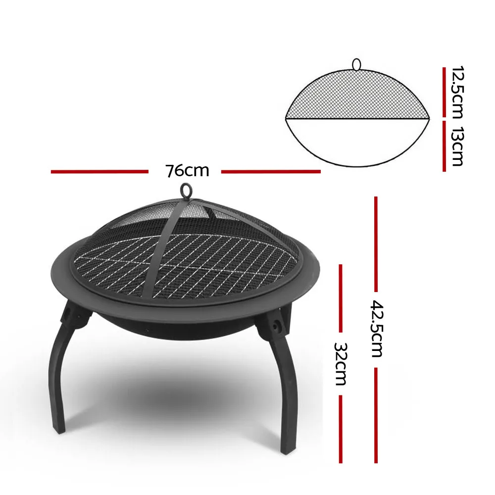Portable Fire Pit (76cm) 2-in-1 Foldable BBQ Grill