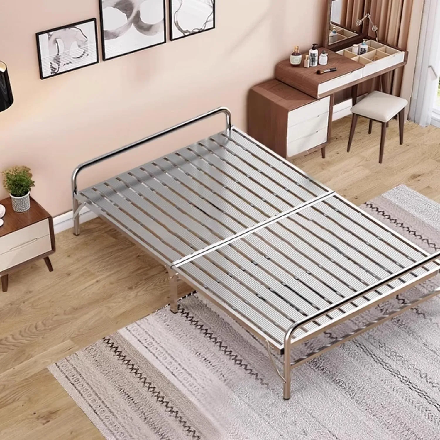 Portable Folding Bed for Adults, Folding Cots for Adults No Assembly Stainless Steel 400kg Loading Cot for Sleeping, Space Saving Fold Up Bed for Easy Storage(60cm)