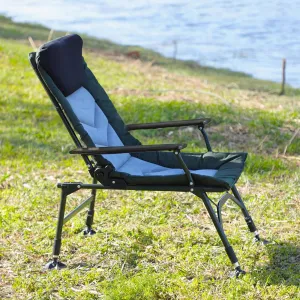 Portable Folding Reclining Camping Chair for Serene Comfort, Adjustable Backrest for Relaxation Outdoors or Indoors, Green and Black