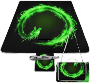 Portable Green Fire Flame Dragon Black Art Picnic Mat for Women Men Unisex, Waterproof Beach Blanket for Camping Travel Park Accessories