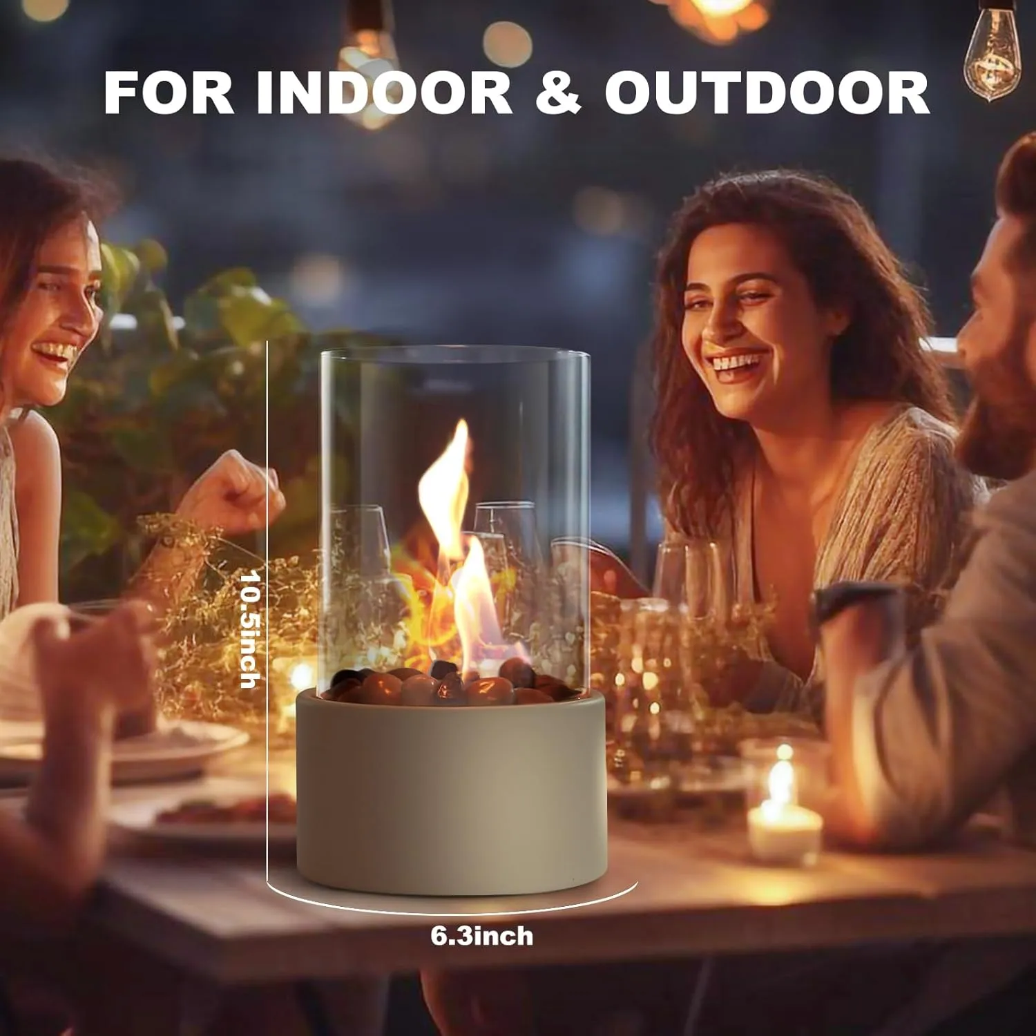 Portable Tabletop Fire Pit with 3 Combustion Charmbers,Indoor & Outdoor Table Top Firepit Bowl, Mini Fireplace with Cobblestones for Modern Home Decoration, Gift for Birthday, Gatherings & Weddings