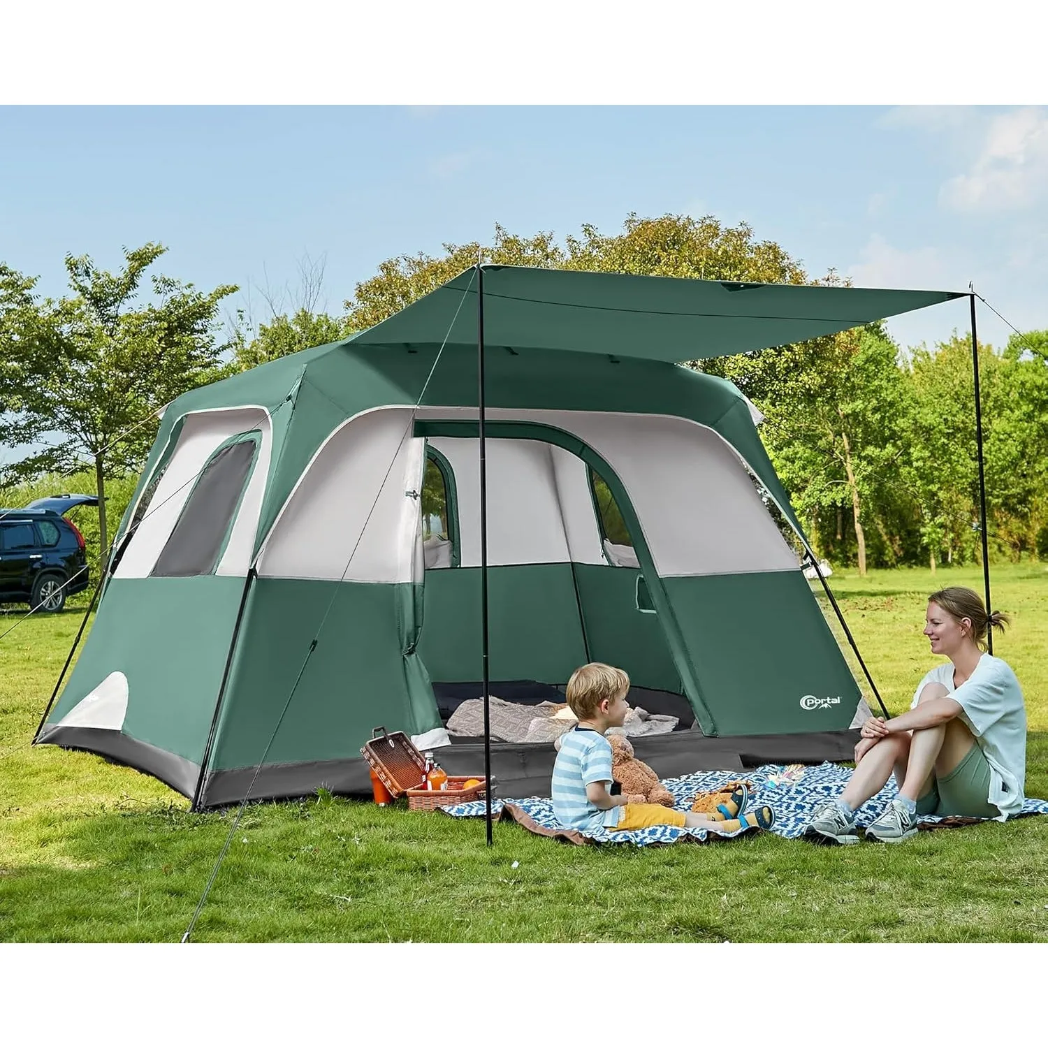 PORTAL 6 | 8 | 10 Person Family Camping Tent with Porch, Big Family Camping Tent with Tall Height, Good Ventilation, Water Resitant Large Tent for Outdoor Camping, Backyard