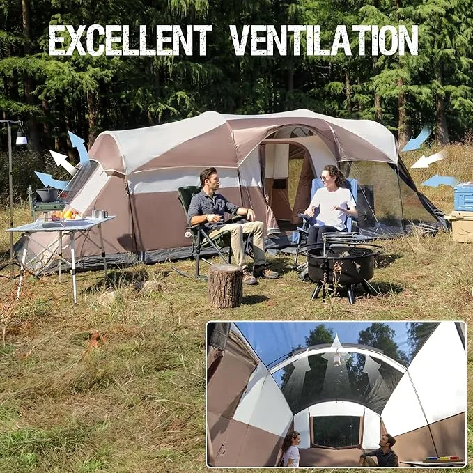 PORTAL 6/8 Person Family Camping Tent with Screen Room, Water Resistant Big Tunnel Tent with Rainfly, Large Family Tent for Outdoor Camping, Party