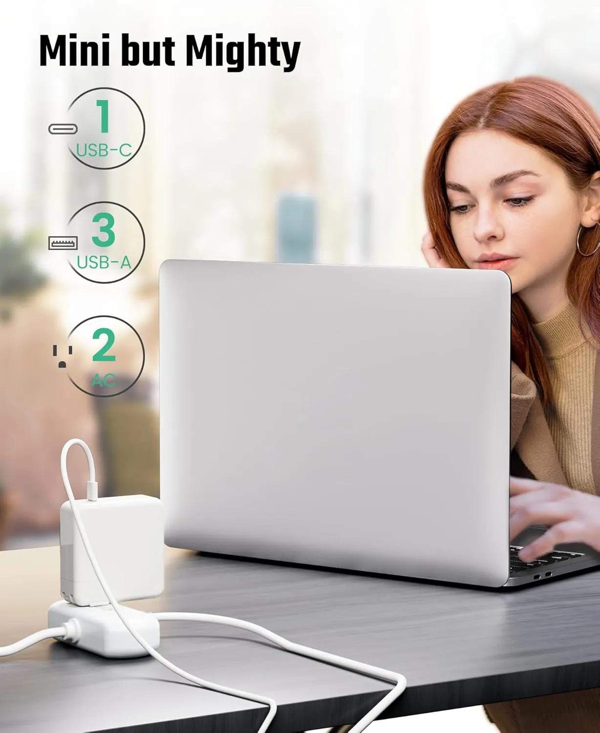 Power Strip with USB, SUPERDANNY Mini Surge Protector with 2 Wide-Spaced Outlets, 3 USB-A 1 USB-C, 5 Ft Extension Cord, Flat Plug, Compact Size Desktop Charging Station Travel, Home, Office, White