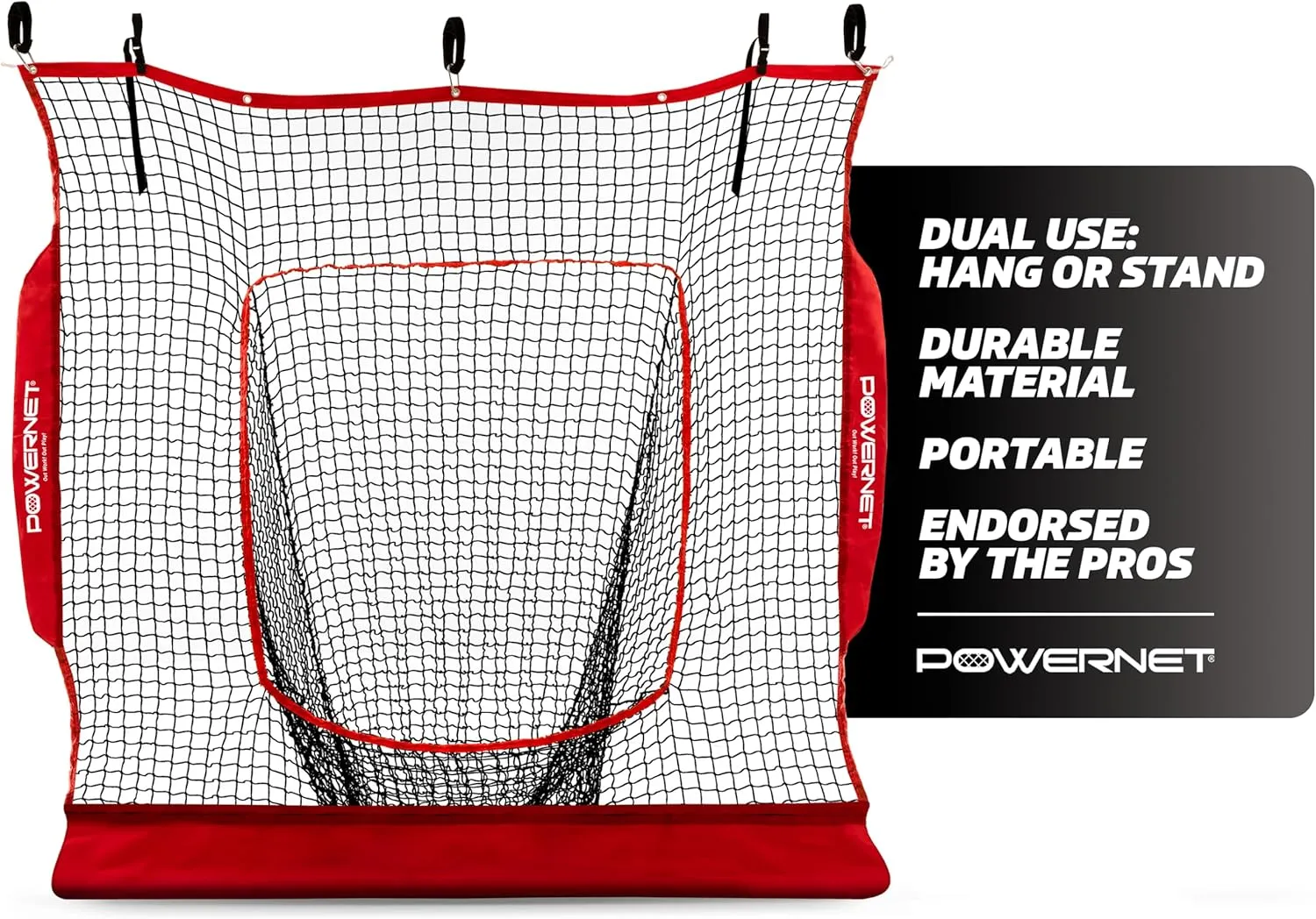 PowerNet Hanging Dual Use Practice Net for Baseball & Softball Training, Hang on Garage or Connect to 7x7 PowerNet Frame, Backstop Screen for Hitting & Pitching (Net Only)