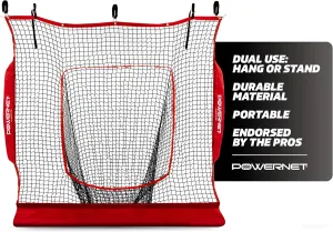 PowerNet Hanging Dual Use Practice Net for Baseball & Softball Training, Hang on Garage or Connect to 7x7 PowerNet Frame, Backstop Screen for Hitting & Pitching (Net Only)