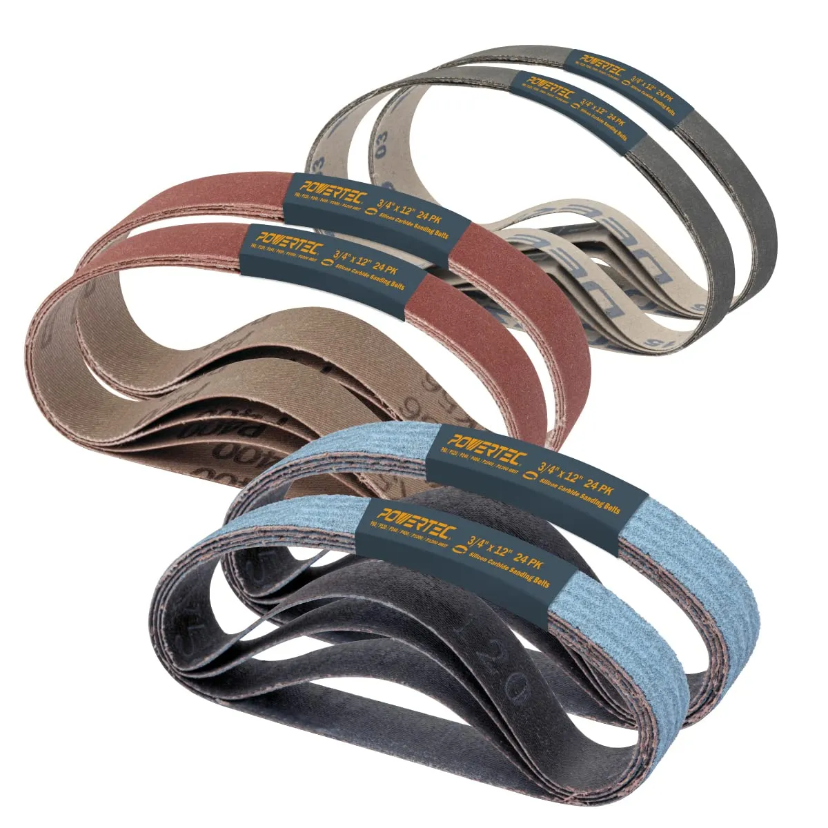 POWERTEC 46001 3/4 x 12 Inch Sanding Belts,4 Each of 80/120/240/400/1000/1200 Grits,24PK,Replacement Knife Sharpener Sanding Belts for Work Sharp Ken Onion Edition (WSKTS-KO) Knife & Tool Sharpener