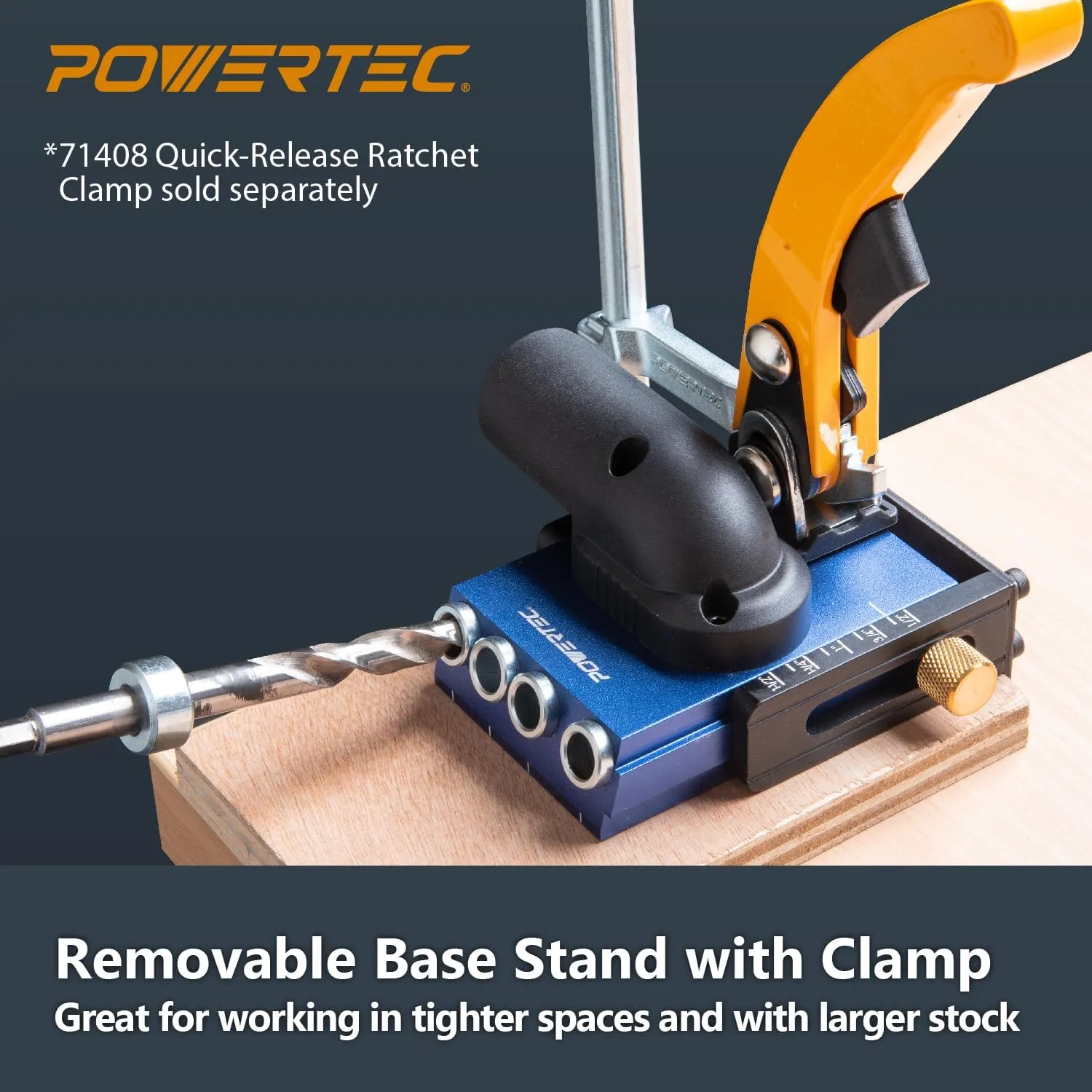 POWERTEC Aluminum Pocket Hole Jig Set with 1-1/4" OD Dust Port, Drill Bit, Drill Stop, Toggle Clamp, Screws. Adjustable Pocket Screw Jig for Woodworking DIY Carpentry Projects & Wood Joinery (71844)
