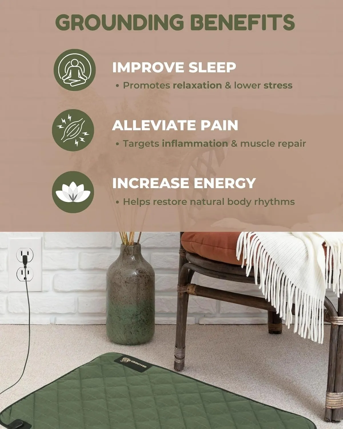 Premium Grounding Mat for Feet, Soft Cotton & Silver Fiber, Comfort for Sleep & Wellness, Grounding Pad for Anti-Aging & Inflammation, Grounding Mat for Bed and Desk (24x16 Inches)