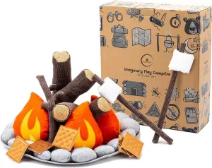 Pretend Campfire - Sensory Play Camping Toy Set with Plush Fire, Logs and Stones - 17 Piece Camping Playset - Safe, Soft, Fake Fire Pit for Kids - Felt Campfire Playset for Kids