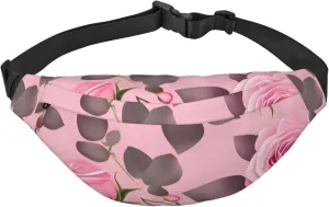 Pretty Pink Roses Men'S And Women'S Waist Pack, Crossbody Bag With Adjustable Belt For Running, Traveling, Sports, Hiking