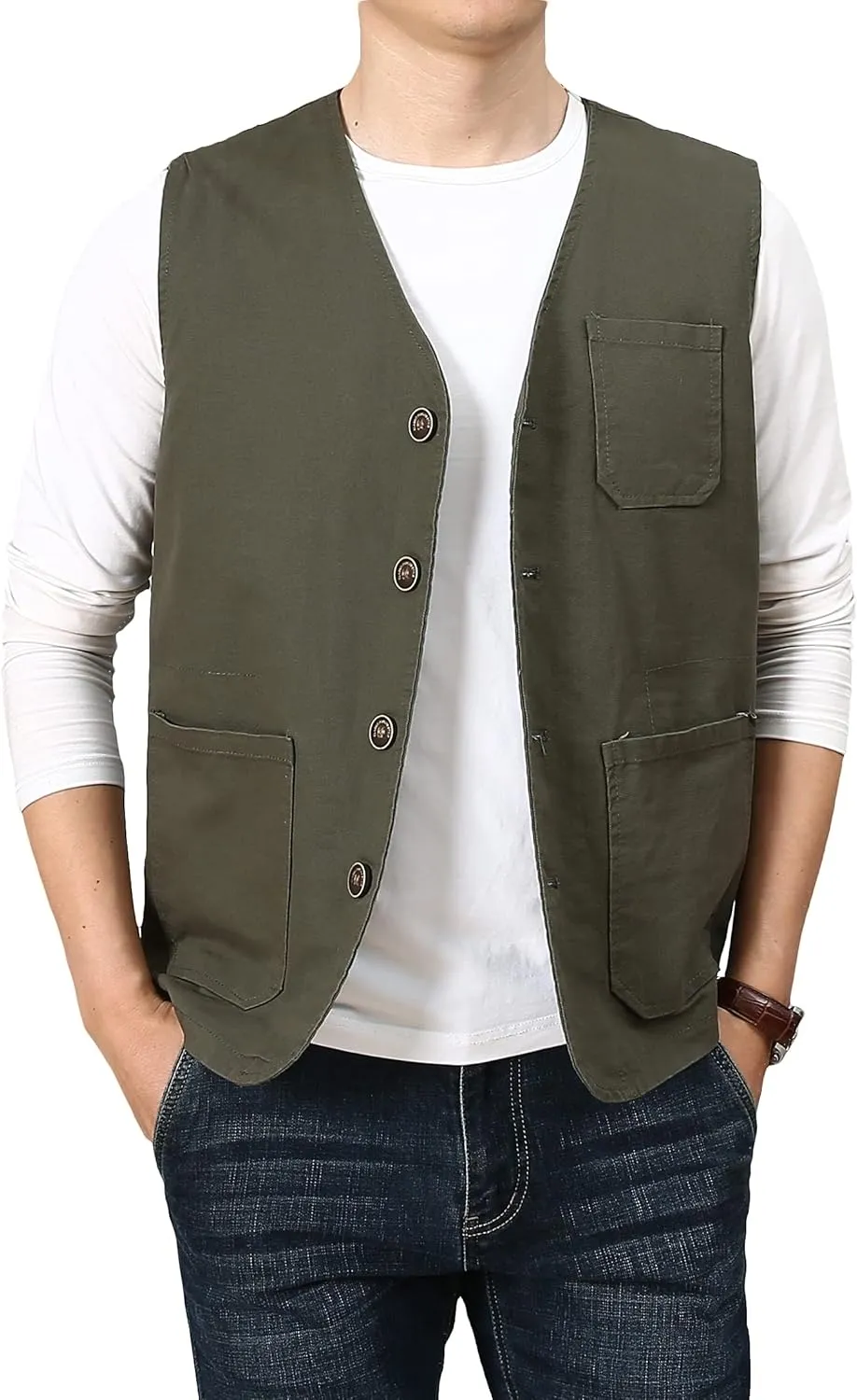 PRIJOUHE Men's Casual Outdoor Cotton Vest Lightweight Breathable Multi-Pocket Fishing Safari Travel Vests Outwear