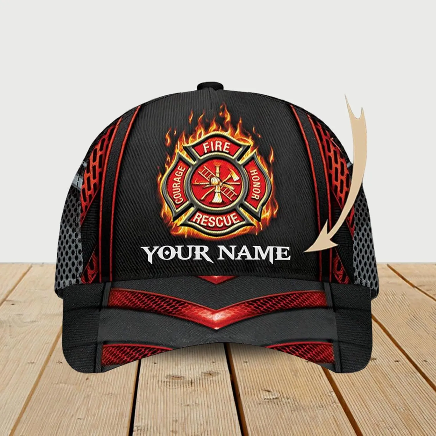 Print Fire Department Badge Mesh Trucker Hats with 3D Fire Fighter Themed Meshback Caps Accessories for Adults