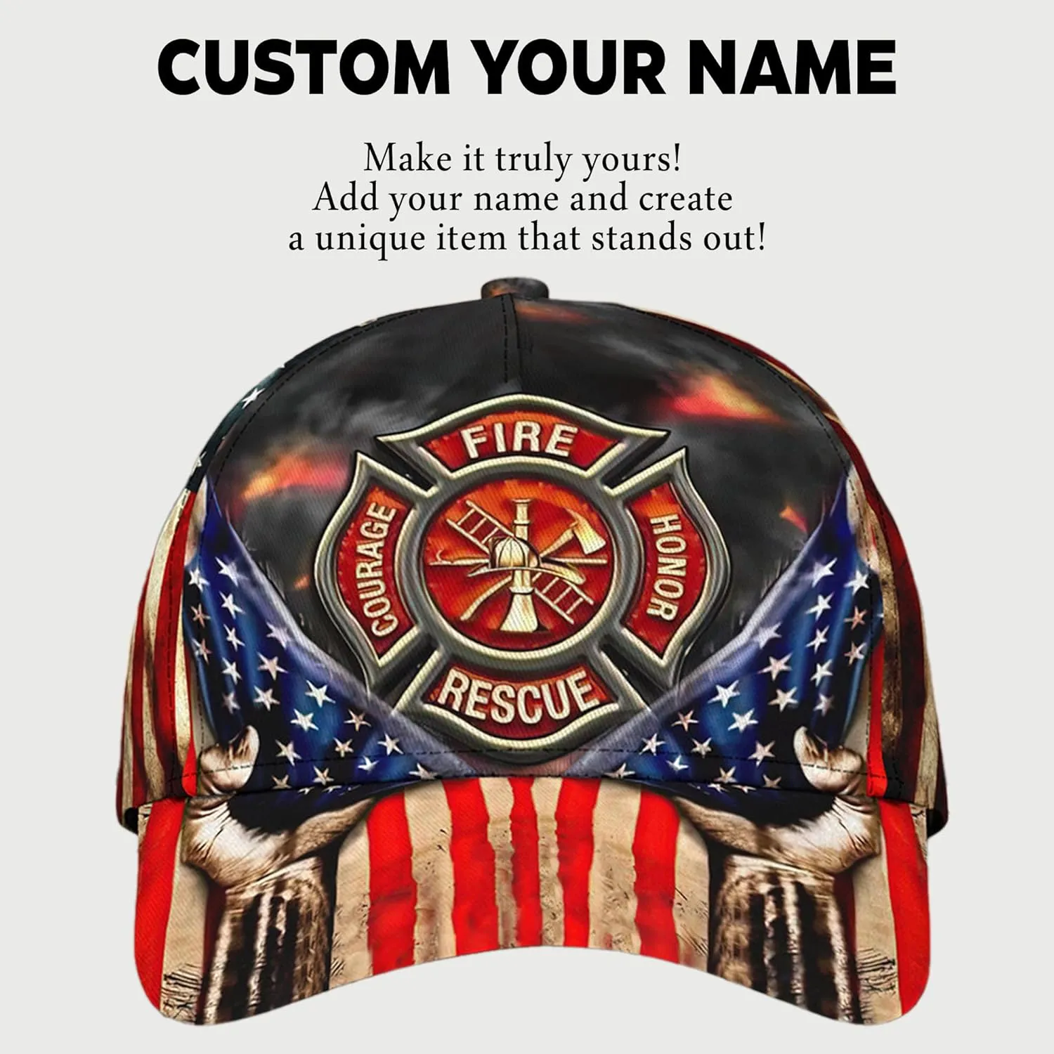 Print Fire Department Badge Mesh Trucker Hats with 3D Fire Fighter Themed Meshback Caps Accessories for Adults