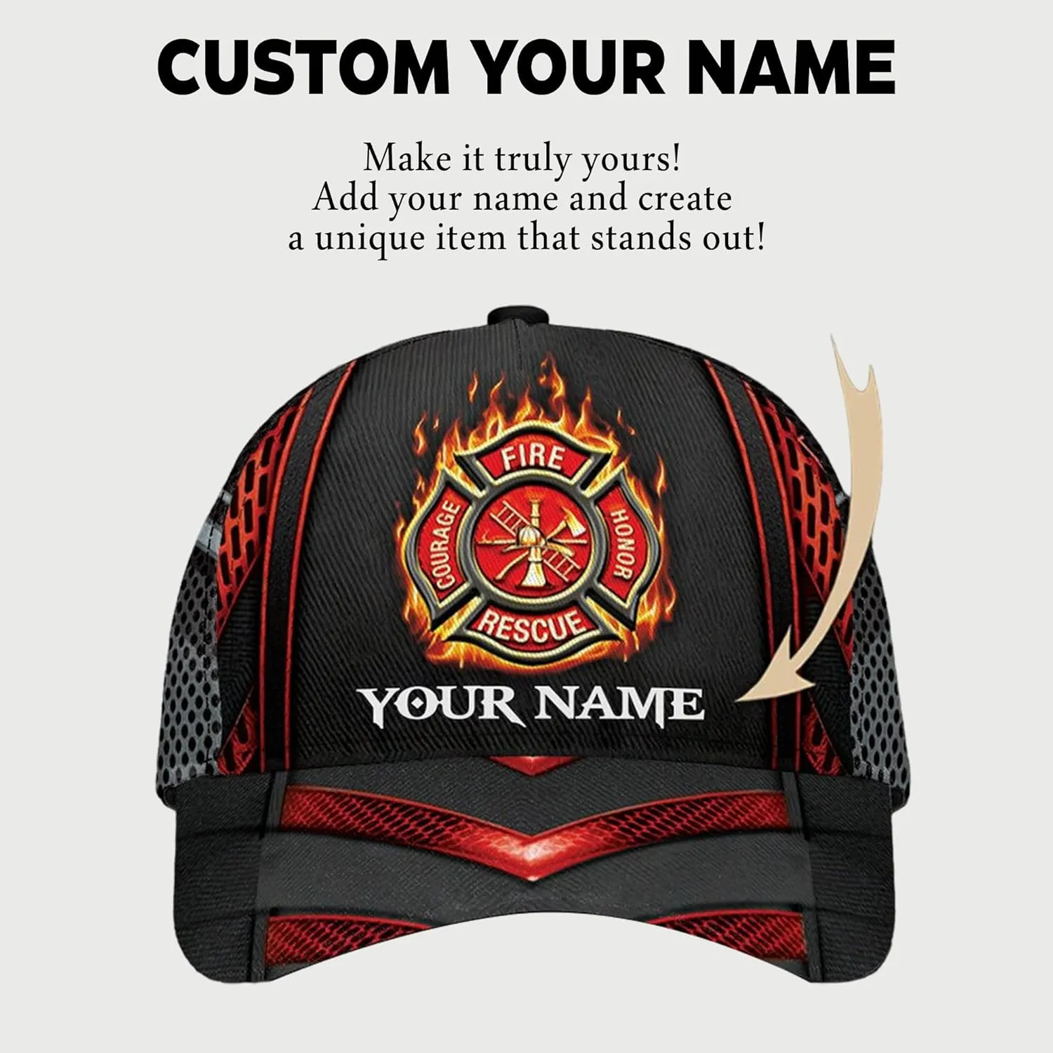 Print Fire Department Badge Mesh Trucker Hats with 3D Fire Fighter Themed Meshback Caps Accessories for Adults