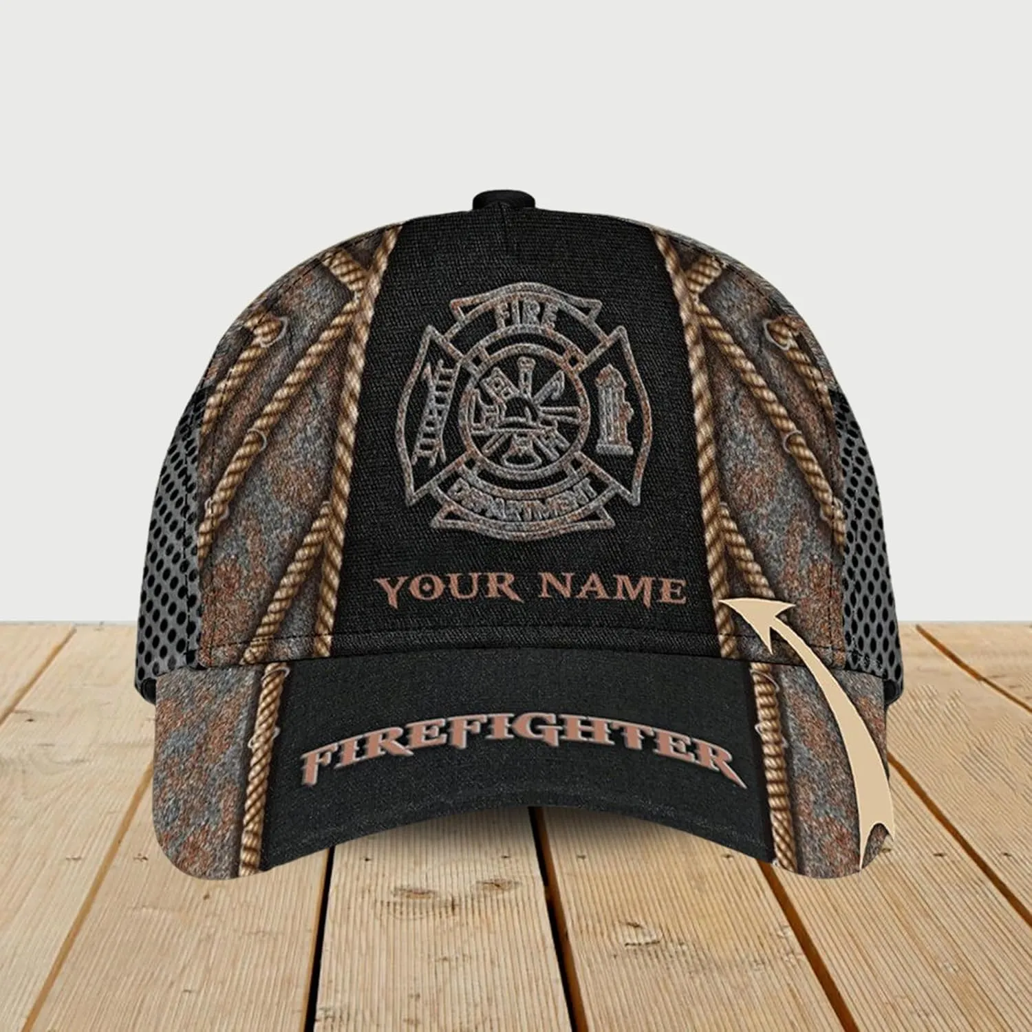 Print Fire Department Badge Mesh Trucker Hats with 3D Fire Fighter Themed Meshback Caps Accessories for Adults