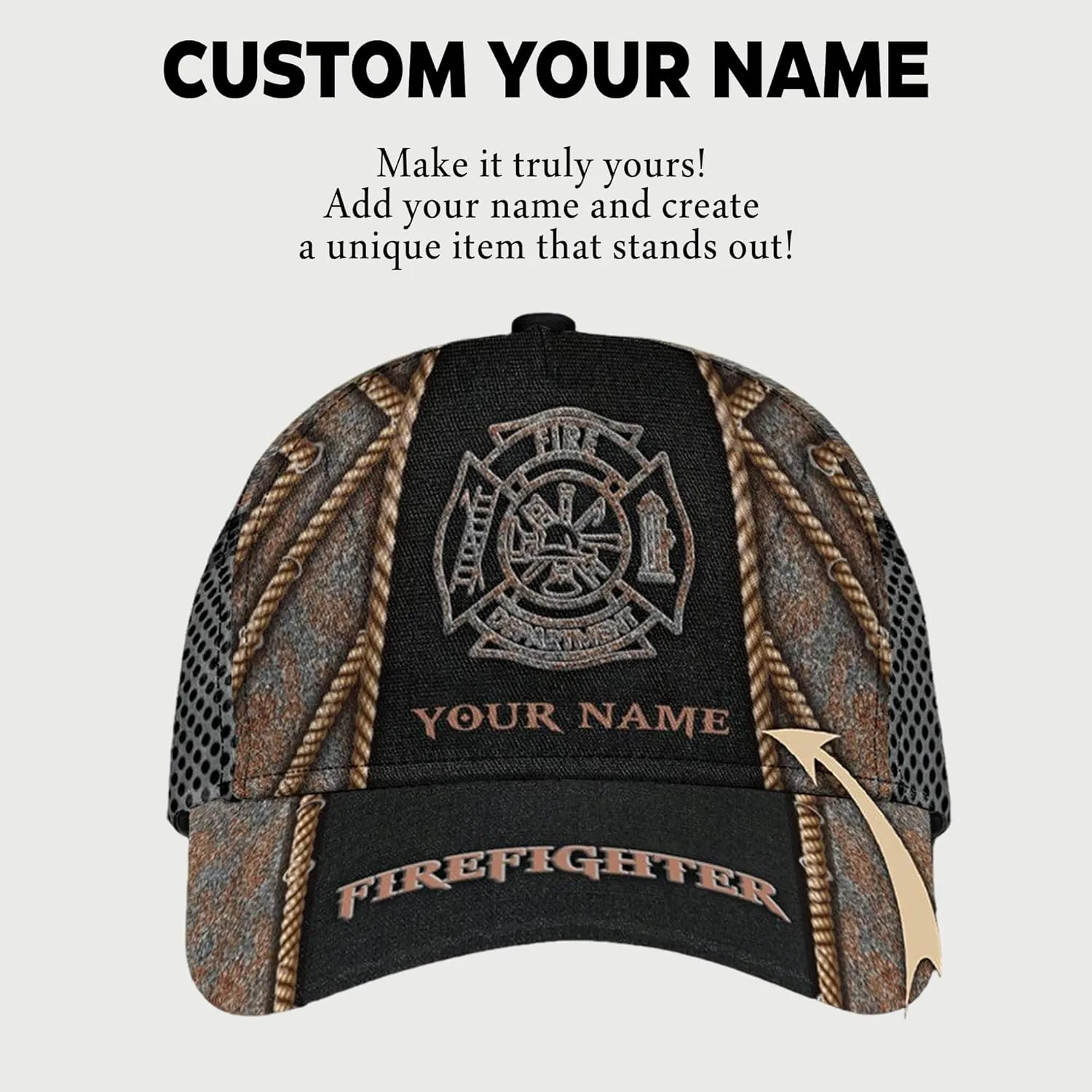 Print Fire Department Badge Mesh Trucker Hats with 3D Fire Fighter Themed Meshback Caps Accessories for Adults