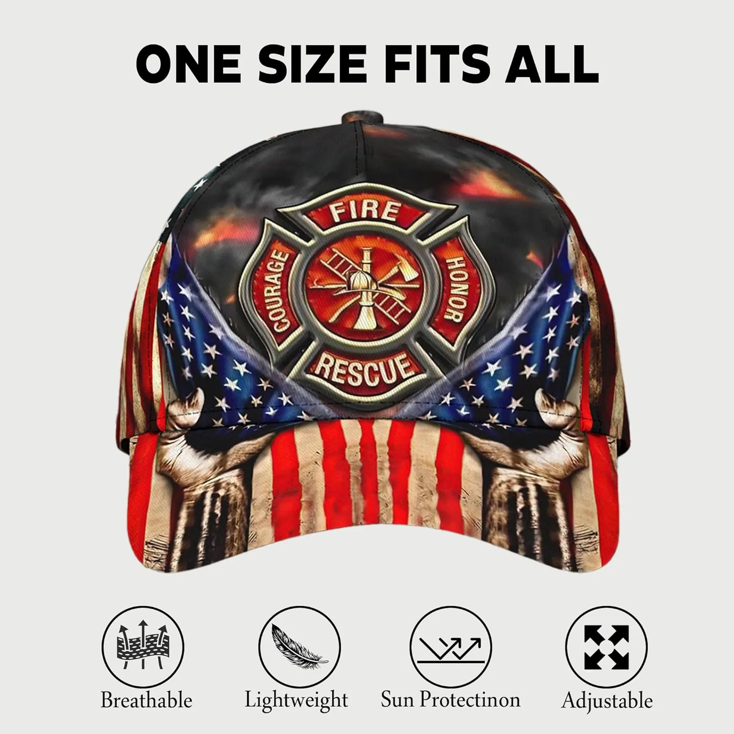 Print Fire Department Badge Mesh Trucker Hats with 3D Fire Fighter Themed Meshback Caps Accessories for Adults